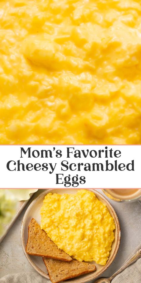 I may be biased, but these are the BEST cheesy scrambled eggs ever. My mom has been making them for me since I was knee-high to a grasshopper, and I started doing the same for my kiddos. This recipe uses a special ingredient for impossibly creamy and cheesy scrambled eggs that are as delicious as they are quick and easy. Cheesy Egg Recipes, Easy Scrambled Eggs, Cheesy Scrambled Eggs, Best Scrambled Eggs, Scrambled Eggs With Cheese, Creamy Scrambled Eggs, Scrambled Eggs Recipe, Cheesy Eggs, Easy Eggs