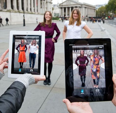 Debenhams has been the first UK brand to trial the new augmented reality technology which allows shoppers to try on potential purchases with... Augmented Reality Apps, Ar App, Augmented Virtual Reality, Digital Retail, Augmented Reality Technology, Retail Technology, Virtual Reality Technology, Technology Fashion, Design Innovation