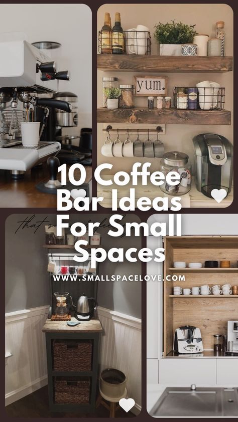 Here are 10 amazing coffee bar or coffee station ideas for small spaces. These coffee bar ideas for small spaces will undoubtedly be appealing if you have a small kitchen but a huge love for coffee.