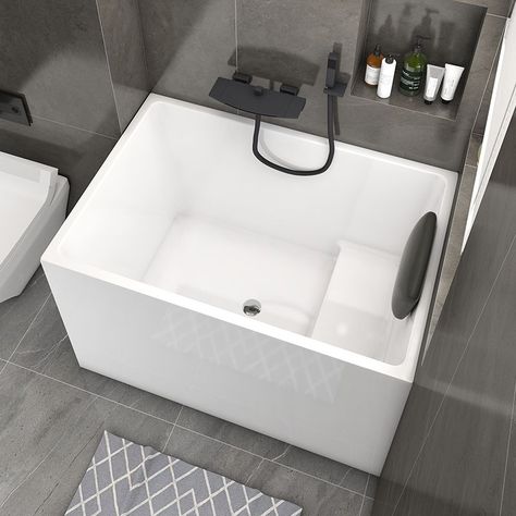 Back to Wall Rectangular Bathtub Antique Finish Soaking Bath Tub (Faucet not Included) - Clearhalo Japanese Soaking Tub Shower Combo, Small Soaking Tub, Campfire Ideas, Soaking Tub Shower Combo, Corner Soaking Tub, Japanese Bathtub, Deep Bathtub, Small Bathtub, Japanese Soaking Tubs