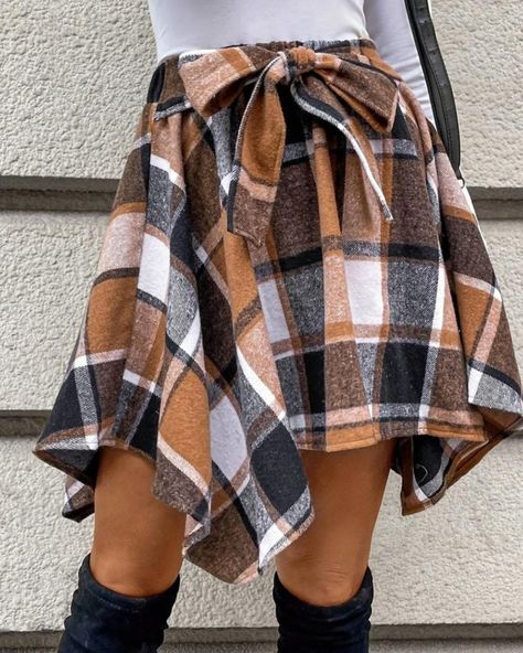 Tied Plaid Asymmetrical Hem Skirt $26.00 Size: S-XL #fall #plaid #asymmetrical #skirt #fallcolors #sybariticboutique Orange Plaid Skirt, Trendy Knit Sweaters, Casual Fall Winter Outfits, Autumn Fashion Trends, Women's Winter Fashion, Elegant Boots, Fall Fashion Skirts, Winter Outfits For Women, Fall Plaid