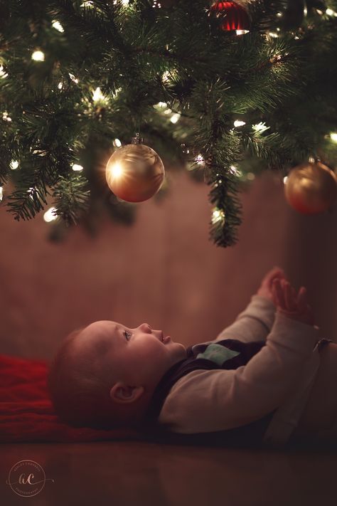 Baby Under Christmas Tree Photo, Christmas Tree Portraits, Christmas Tree Photo Ideas, Under Christmas Tree, Ashley Campbell, Christmas Tree Pictures, Baby Christmas Photos, Santas Coming, Baby Pic