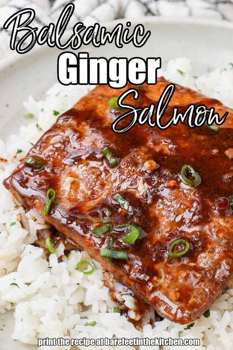 Balsamic Salmon Recipes, Basalmic Vinegar, Ways To Cook Salmon, Grilling Deck, Balsamic Salmon, Asian Steak Bites, Asian Steak, Ginger Salmon, Salmon Marinade