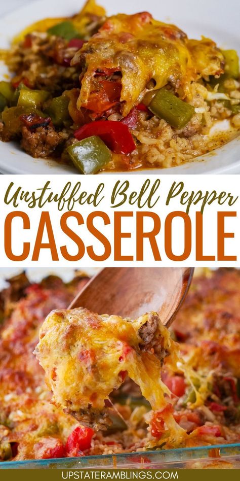 Unstuffed Bell Pepper Casserole Dinner Ideas Using Bell Peppers, Meals With Bell Peppers Dinners, Stuff Green Pepper Casserole, Hamburger Bell Pepper Recipe, Unstuffed Green Peppers, Onion And Bell Pepper Recipe, Easy Stuff Bell Pepper Casserole, Red And Green Bell Pepper Recipes, Recipe Using Bell Peppers