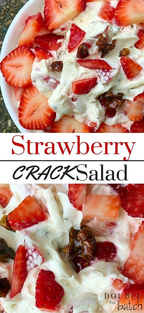 This Strawberry Dessert Salad with crunchy toffee pieces has got to be the best thing I have ever eaten at a potluck dinner...EVER! Desserts Potluck, Potluck Dessert, Banana Split Dessert, Ready Meals, Tiramisu Dessert, Potluck Dinner, Potluck Desserts, Strawberry Dessert, Strawberry Salad