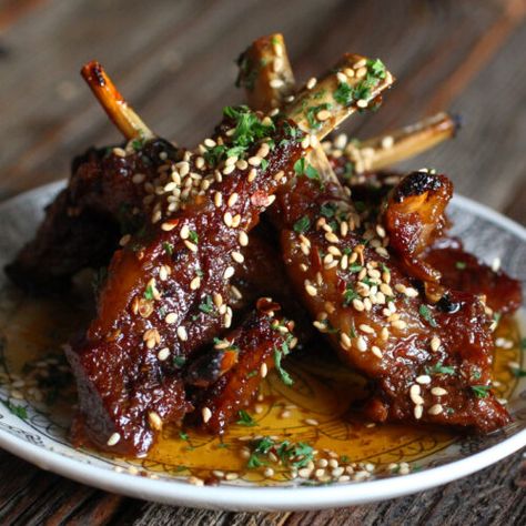 Sichuan Honey Glazed Lamb Ribs - The Food in My Beard Lamb Chop Recipes, Lamb Ribs, Lamb Chop, Lamb Dishes, Honey Glazed, Spicy Honey, Lamb Chops, Lamb Recipes, Roasts