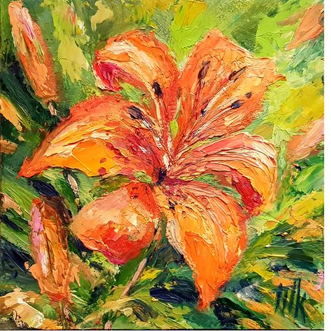 Orange Lily Painting, Oil Flowers Painting, Art Inspo Flowers, Fall Flowers Painting, Tiger Lily Painting, Dry Pastel Art, Orange Flowers Painting, Small Flower Painting, Small Painting Ideas