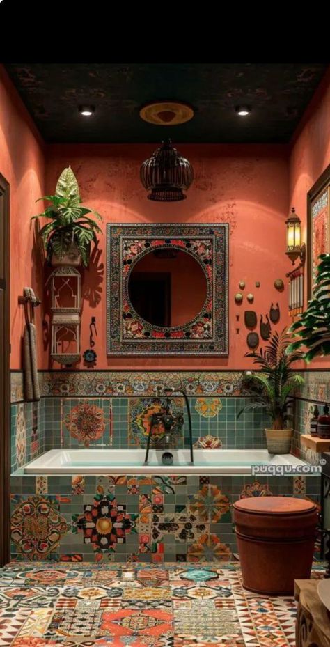 Moroccan Style Bathroom, Moroccan Bathroom, Colorful Tiles, Mexican Home, Style Bathroom, Dream House Interior, Eclectic Interior, Green House, Moroccan Style