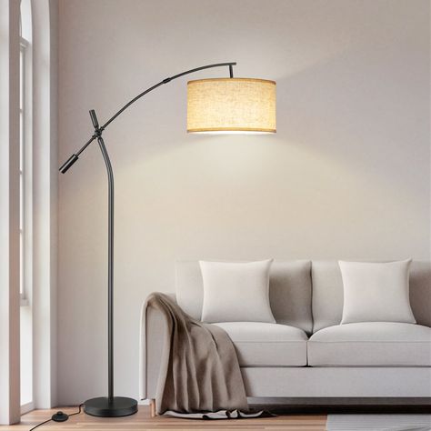 Lariza Black Arched/Arc Floor Lamp Overhanging Floor Lamp, Neutral Lampshade, Arched Lamp, Floor Lamp Adjustable, Tall Standing Lamp, Modern Arc Floor Lamp, Lampshade Lamp, Dimmable Floor Lamp, Arch Lamp