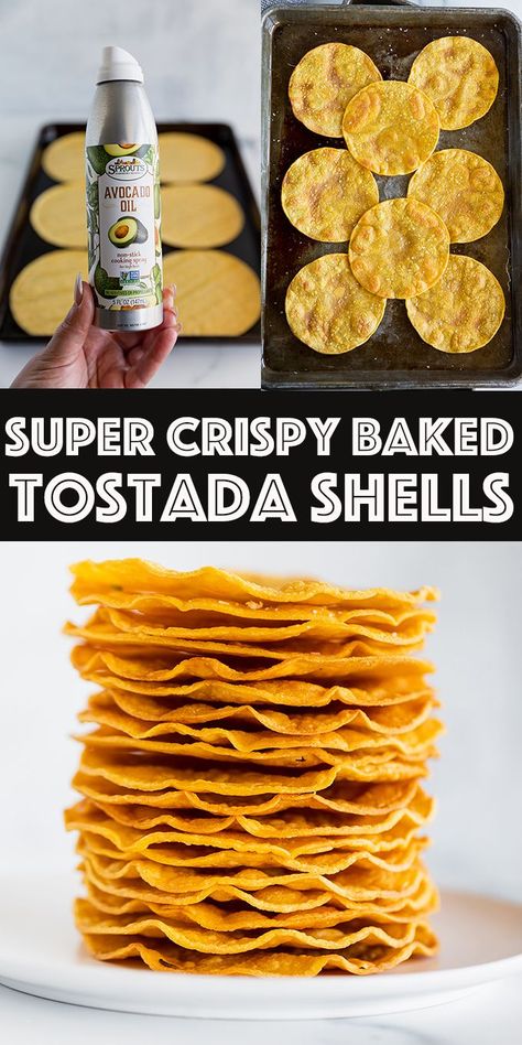 Making Tostada Shells In Oven, Recipes Using Tostadas, Homemade Tostadas Corn Tortillas, Tostada Topping Ideas, How To Bake Taco Shells In The Oven Corn Tortillas, Tostada Shells In Air Fryer, How To Make Tostadas In The Oven, Beef Tostada Recipes Mexican, Homemade Crunchy Taco Shells