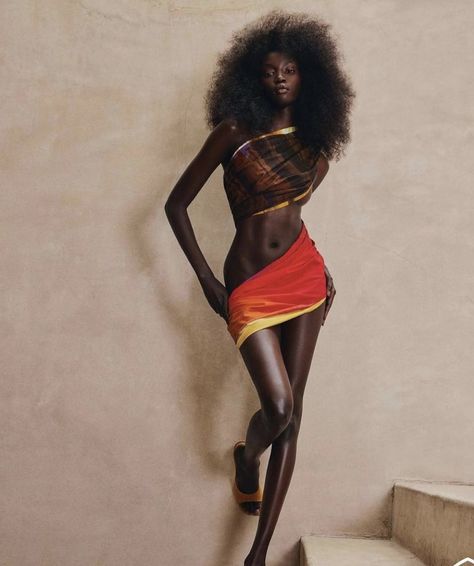 Scarf As A Dress, Loewe Scarf, Anok Yai, Dark Skin Models, Supermodel Body, Brother Vellies, Black Femininity, Model Aesthetic, Fashion Photography Inspiration