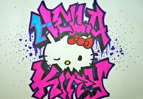 Graffiti Kawaii, Graffiti Hello Kitty, Graffiti I, Hello Kitty Crafts, Kitty Items, Graffiti Doodles, Hello Kitty Backgrounds, Kitty Images, Random Image