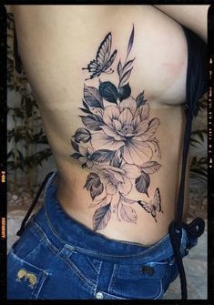 Side Rib Cover Up Tattoos Women, Women’s Rib Tattoo Ideas, Side Piece Tattoos For Women Ribs, Big Side Tattoos Women Ribs, Floral Side Tattoos Women Ribs, Women’s Rib Tattoo Cover Up, Floral Side Piece Tattoo, Floral Tattoo Design Ribs, Side Tattoos Women Cover Up