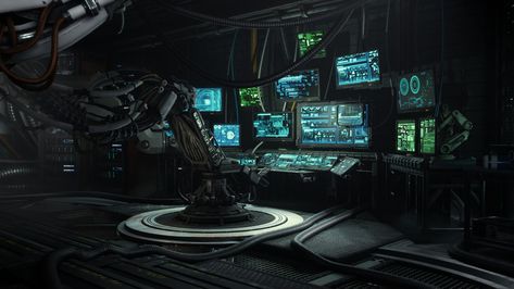 ArtStation - Sci-fi Hideout, Lance VerMeer Sci Fi Laboratory Concept Art, Hacker Room, Sci Fi Computer, Sci Fi Laboratory, Sci Fi Design, Geometry Shape, Tech Art, Cyberpunk Aesthetic, Computer Setup