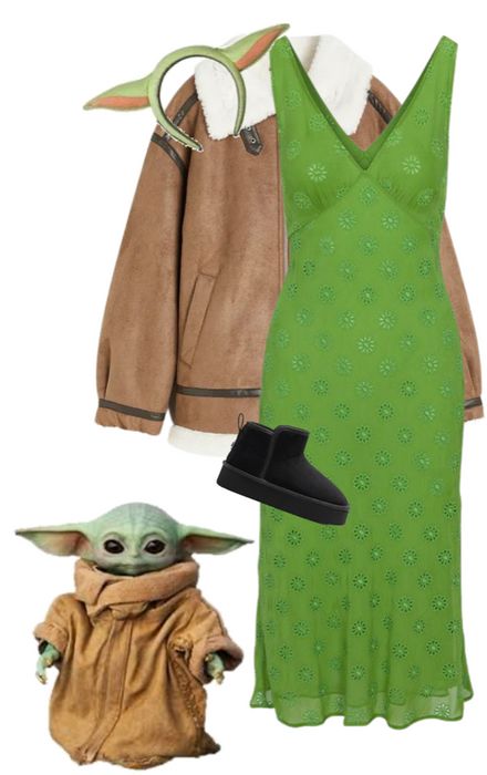 Yoda Costume Women's, Grogu Outfit, Yoda Costume Adult, Diy Baby Yoda Costume, Baby Yoda Costume, Yoda Costume, Star Wars Costumes, Diy Costume, Cute Themes