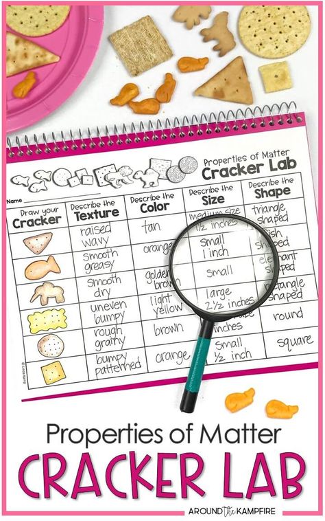 Properties of matter cracker lab activity for students learning to observe and describe matter. Ideal for 2nd grade science and NGSS Structure and Properties of Matter standards. #2ndgrade #3rdgrade #scienceactivities #ngss Properties Of Matter Science Experiment, Properties Of Matter 2nd Grade Activities, Property Of Matter Activities, Matter Lessons 2nd Grade, Properties Of Matter 3rd Grade Science, Physical Properties Of Matter 3rd Grade, Matter Experiments For Kids, Science For 2nd Grade, Properties Of Matter Activities