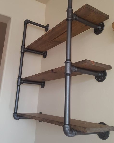 Industrial pipe shelving with reclaimed wood. This unit has three 36" solid wood planks. $350. Want something different? We can custom build anything you want. See our etsy shop for more. by industrial_pipe_furniture Industrial Interior Design, Industrial Pipe Furniture, Industrial Diy, Pipe Shelf, Wood Shelving, Industrial Home Design, Industrial Pipe Shelves, Vintage Industrial Design, Industrial Design Furniture