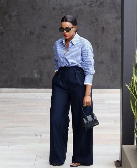 Business Casual Outfits Navy Pants, Navy Pants Winter Outfit, Corporate Outfits For Plus Size Women, Cooperate Outfits Black Women, Navy Pants Outfit Work Women, Plus Size Corporate Baddie, Navy Blue Pants Outfit Work, Cooperate Outfits For Women Pants, Navy Blue Work Pants Outfit