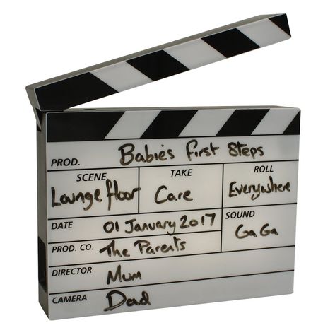 Film Clapper Board Light box - Click to shop now  £30.00 Movie Clapper Board, Baby's First Step, Gender Reveal Balloons, Wooden Slices, Christmas Gift For Dad, Retro Gifts, Floor Care, Unique Tables, Sign Lighting