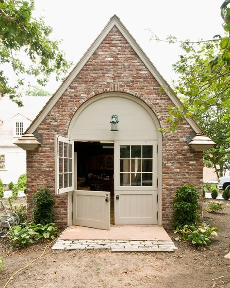 Sheds Ideas, Sheds Ideas Backyard, Carriage House Doors, Carriage House Garage, Brick Cottage, Garage Guest House, Cottage Exterior, Guest Cottage, English Cottage