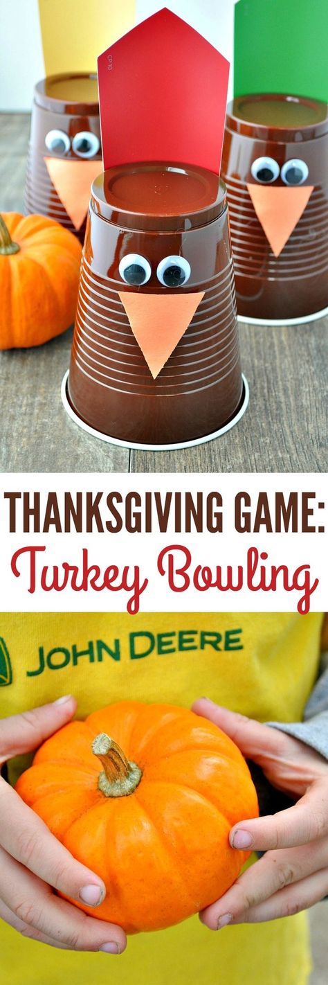 Entertain the kids while you're in the kitchen with a fun and easy Thanksgiving Game: Turkey Bowling! Turkey Cups, Turkey Bowling, Turkey Cup, Preschool Thanksgiving, Thanksgiving Games For Kids, Thanksgiving Classroom, Thanksgiving Preschool, Turkey Craft, Diy Thanksgiving