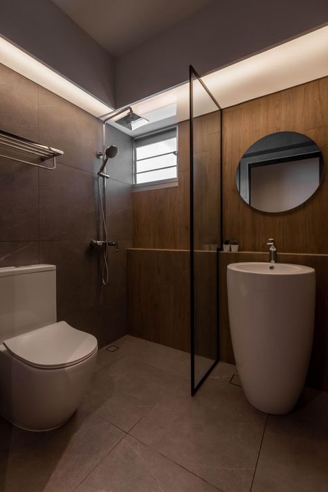 Check out this Contemporary-style HDB Bathroom and other similar styles on Qanvast. Minimalist Bto Hdb, Minimal Contemporary Interiors, Hdb Bathroom Ideas, Hdb Bathroom Design, Hdb Toilet Design Singapore, Hdb Bathroom Singapore, Hdb Bto Toilet, Singapore Bathroom Design, Bto Toilet