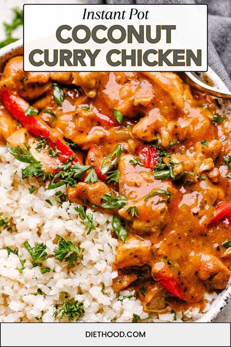 This flavorful, creamy Coconut Chicken Curry is delicious, healthy, made in the Instant Pot, and best of all, it's ready in only 30 minutes! Instant Pot Coconut Chicken, Chicken Thigh Curry, Instant Pot Chicken Thighs, Coconut Curry Chicken Recipes, Milk Chicken, Coconut Chicken Curry, Chicken Thighs Recipe, Thighs Recipe, Pot Recipes Easy