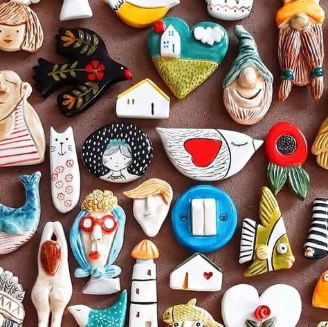 beautiful ceramic broches, pendants & magnet collections by @studio._.mordad ! 🙈😘💚 FOLLOW👉 @loveinpottery for more pottery contents ☕️ ! Credit 📷💚 @studio._.mordad visit their page and support 💕 Follow us on @mustvisitguide (Travel Lovers), @dailyartlist (Art Lovers) & @musthomeguide (Interior Lovers) ! #design #craft #clay #homedecor #art #ceramicsculpture #ceramique #sculpture #handmadeceramics #interiordesign #porcelain #ceramics #stoneware #pottery #ceramicartist #ceramicstudio #p Ceramic Magnets Handmade, Ceramic Broches, Ceramic Magnets Ideas, Pottery Magnets, Clay Magnet Ideas, Ceramic Pins, Magnet Ceramic, Wedding Sculpture, Magnet Ideas