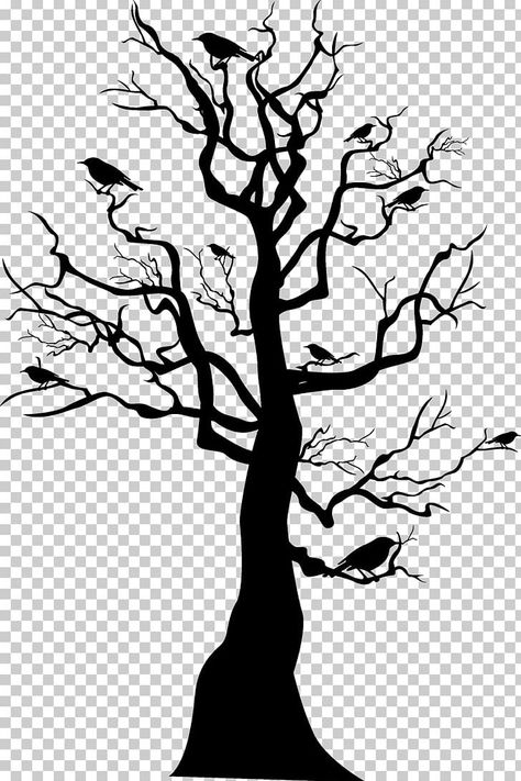 Halloween Overlays Png, Halloween Tree Cartoon, Spooky Tree Drawing, Halloween Png, Spooky Trees For Halloween Art, White Twig Tree, Creepy Tree Silhouette, Spooky Trees Svg, Sppoky Tree