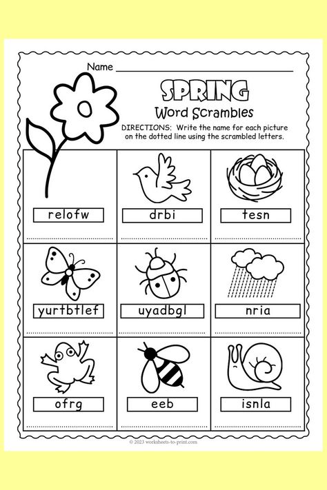 Spring Word Scramble Spring Worksheets, Spring Vocabulary, Spring Worksheet, Scramble Words, Summer Words, Spring Words, Dotted Line, Vocabulary Worksheets, Home Learning