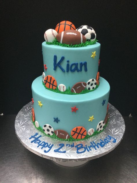 Multi Sports Birthday Cake, Sports Ball Birthday Cake, All Sports Birthday Cake, Sports First Birthday Cake, Sport Theme Cake, Born 2 Ball Birthday Cake, Sports Theme Birthday Cake, Ball Cakes For Boys, Sports Cakes For Boys Birthdays