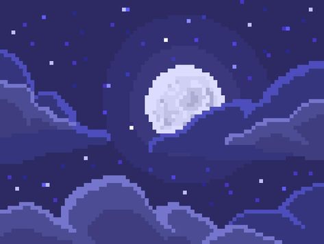 Pixel Moon Gif, Pixel Art Night Sky, Pixel Night Sky, Night Pixel Art, Sky Pixel Art, Night Sky Drawing, Pixel Art Landscape, Modele Pixel Art, Pixel Art Background