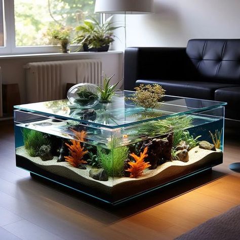 An elegant coffee table with luxurious design and sophisticated decor. Room Aquarium, Fish Tank Coffee Table, Aquarium Coffee Table, Garden Pond Design, Aquarium Ideas, Interior Design Your Home, Ideas For Living Room, Aquarium Design, The Aquarium