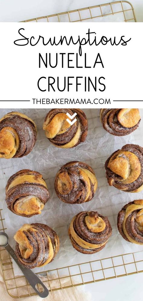 Filled Cruffin Recipe, Cruffins I Am Baker, Easy Nutella Puff Pastry Recipes, Nutella And Crescent Rolls, Cruffin Recipe With Crescent Rolls, Christmas Cruffins, Chocolate Breakfast Pastry, Nutella Cresent Roll Recipes, Crescent Roll Nutella Recipes