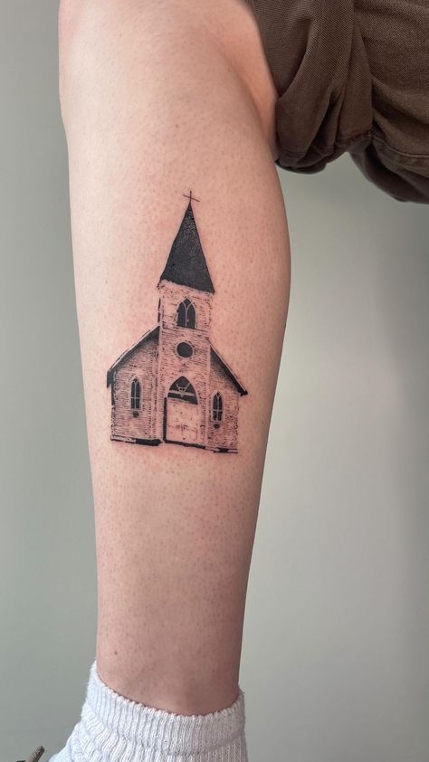 Old church for Maycee !!!🕸️⛪️ | Instagram Take Me To Church Tattoo, Church Tattoo Design, Southern Gothic Tattoo, Desert Mouse, Chapel Tattoo, Southern Tattoos, Finch Tattoo, Tattoo Money, Church Tattoo