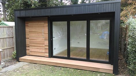 Garden Office Shed, Black Shed, Shed Office, Garden Pods, Garden Cabins, Studio Shed, Summer House Garden, Backyard Studio, Backyard Office