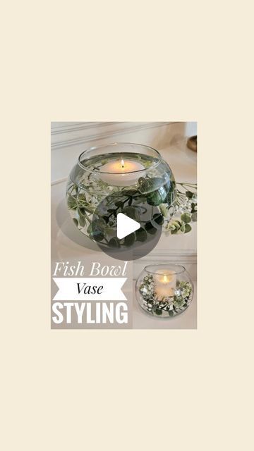 Claire Bell on Instagram: "Fish Bowl Styling 🫶🏻

Here are 2 unique ideas to style a fish Bowl vase 🎉 of course, you can use your vase to simply place some tulips, etc, but you can also get creative and make your own design with your favourite flowers 💐 

I have used Eyculptus, gypsophilia, and some fern for these ones, so it's really simple for any occasion or just for your own home decor.

The bigger candle is led, and it looks and feels so real. I absolutely love these 🫶🏻

Perfect for a centrepiece on a table or sideboard 🫶🏻

Which one is your favourite 😍 

Have a fab evening xo 
Claire 

#centerpieces #centerpiecesideas #floralcenterpiece #diyhomedecor #fauxflower #flowervases #vasestyling #diyhacks #tabledecor #floraldecor #dunelm #glassvasedecor #weddingdecorideas  #weddingta Fish Bowl Arrangements, Fishbowl Centerpiece Table Decorations, Bowl Centerpiece Ideas Wedding, Fish Bowl Flower Centerpiece, Fish Bowl Decor, Fish Bowl Centerpiece, Fish Bowl Centerpiece Wedding, Fish Bowl Ideas, Bowl Styling