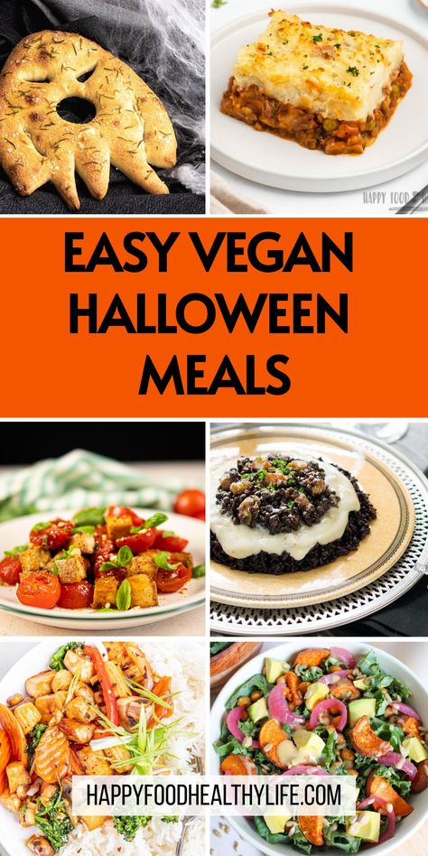 Are you looking for some fun and spooky vegan Halloween meals to serve up at your party? Look no further! These easy Halloween dinner ideas are perfect for a festive dinner menu with friends or family. From creepy entrees to ghostly main dishes, these Halloween inspired dinner recipes will surely impress your guests.  | Easy Halloween Dinner Ideas | Halloween Recipes Vegan | Halloween Meal Ideas | Vegetarian Halloween Recipes, Halloween Meal Ideas, Easy Halloween Dinner, Vegan Halloween Desserts, Halloween Main Dish, Halloween Meals, Gluten Free Halloween Food, Halloween Meal, Halloween Dinner Ideas