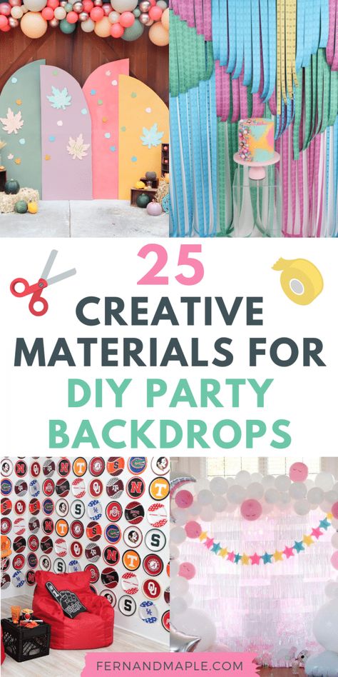 25 creative and affordable materials you can use to create your own amazing DIY Party Backdrops for any theme, holiday, or occasion! Get all of the DIY Party Backdrop details for all of your celebrations now at fernandmaple.com. Easy Photobooth Backdrop Diy, Best Backdrops For Parties, Quick And Easy Photo Backdrop, Diy Bday Backdrop, Diy Party Background Ideas, Backdrops For Parties Diy Easy, Diy Backdrop Decorations, How To Create Backdrop For Party, Photo Backdrop Without Balloons