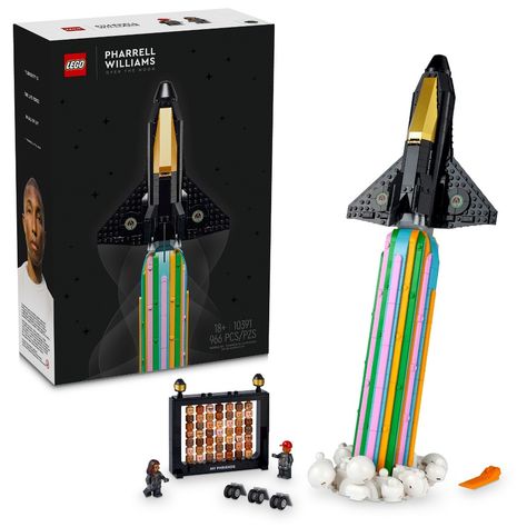 Prepare for a journey like no other with the LEGO Icons Over the Moon with Pharrell Williams (10391) building set for adults. Created in collaboration with the visionary Pharrell Williams, this awe-inspiring display model captures the magic of space exploration and the boundless potential of human creativity. The glistening black-and-gold space shuttle is a symbol of limitless potential and dreams taking flight. The shuttle is propelled by a colorful jet-stream, representing the vibrant energy o Adult Lego, Helen Williams, Jet Stream, Shop Lego, Projects For Adults, Lego Builder, Lego Characters, Lego Pieces, Lego Movie