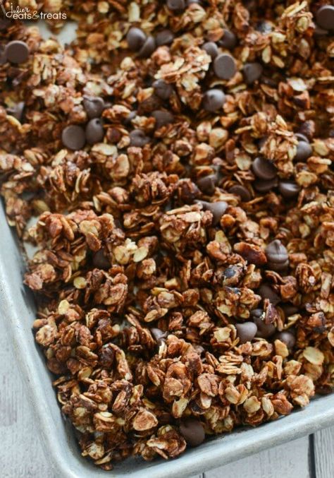 Nutella+Granola+Recipe+~+Easy+Homemade+Granola+Recipe+That+Anyone+Can+Make!+Oats+and+Chopped+Hazelnuts+Coated+in+Nutella+and+Loaded+with+Chocolate+Chips!+Prefect+for+Breakfast+or+a+Healthy+Snack! Easy Granola Recipe, Homemade Granola Recipe, Easy Homemade Granola, Recipe Smoothie, Granola Recipe Healthy, Granola Recipe Homemade, Vegan Holiday, Granola Breakfast, Granola Healthy