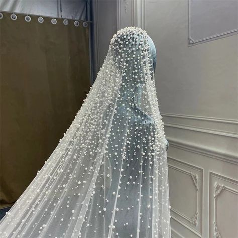 Wedding Veil With Pearls, Veil With Pearls, Cathedral Bridal Veils, Pearl Veil, Cathedral Wedding, Womens Wedding Dresses, Dream Wedding Ideas Dresses, Wedding Mood, Pearl Wedding