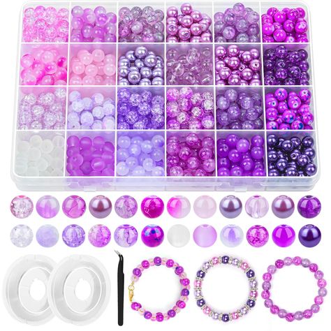 PRICES MAY VARY. GREAT VALUE SET – You will get 720pcs 8mm glass beads in 24 colors along with 2 rolls of elastic bracelet string cord, great for jewelry making, costume decoration and other DIY projects NICE VARIATION OF COLORS & PATTERNS – This bead bracelet making kit come with 24 colors in purple series. Beautiful arrangement of designs is perfect for punk style jewelry making, use them as spacers or main attraction with other beads to DIY customized jewelry 8MM GLASS BEADS FOR JEWELRY MAKIN Bead Storage, Bead Bracelet Making, Diy Kandi Bracelets, Bracelet Making Kit, Bracelet String, Macrame Bracelet Patterns, Washable Markers, Bead Charms Diy, Beaded Jewelry Tutorials