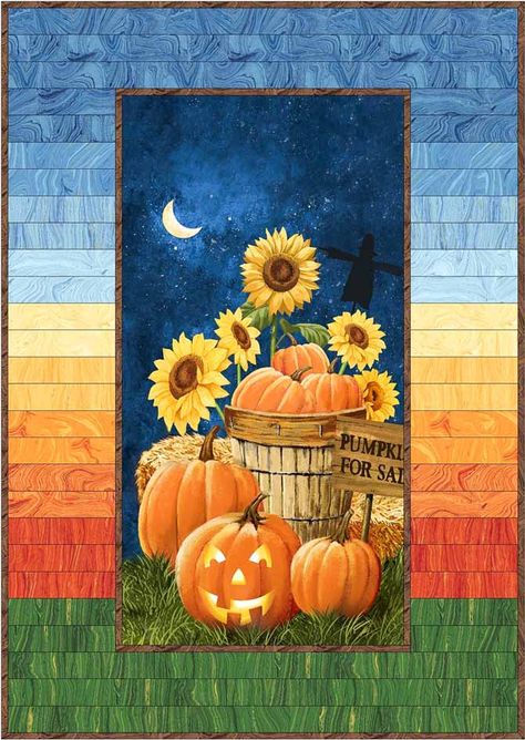 How variety in your quilt borders makes better panel quilts Quilt Shapes, Halloween Sunflower, Quilting Gifts, Wildlife Quilts, Pumpkins For Sale, Quilt Panels, Sunflower Sunset, Quilts Blocks, Homemade Things