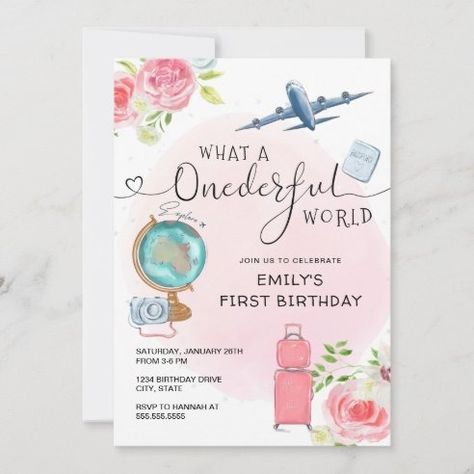 Best First Birthday Onederful World Gift Ideas | Zazzle Invitation First Birthday, First Birthday Girl, Travel Party Theme, Birthday Travel, Adventure Map, 1st Birthday Invitation, Birthday Planning, Birthday Invitations Girl, 1st Birthday Invitations