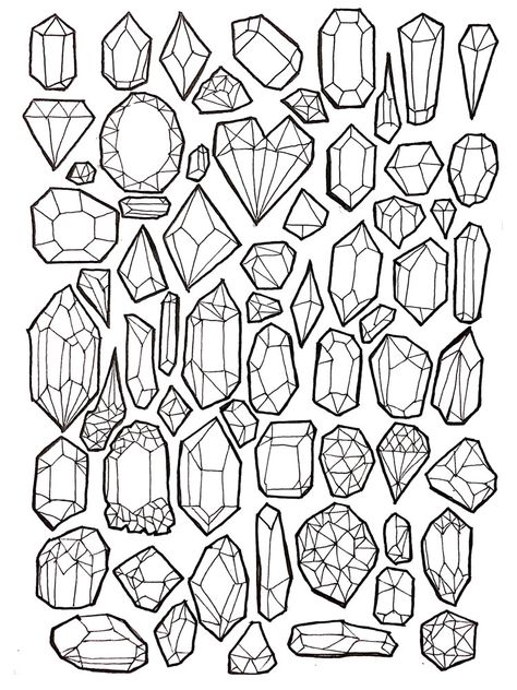 Crystals Drawing Reference, How To Draw Shiny Objects, How To Draw A Crystal, Crystal Drawing Ideas, How To Draw Crystals, Cristal Drawing, Crystals Drawings, Crystals Sketch, Witchy Sketches