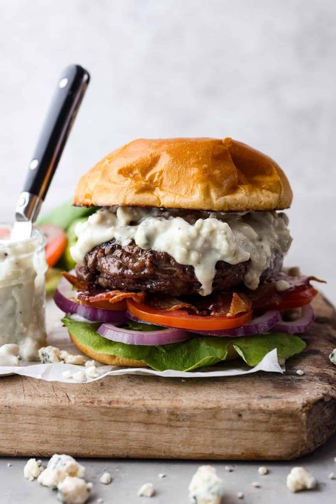 Blue Cheese Burger Blue Cheese Burger, Slow Cooker Cashew Chicken, Beef Entrees, Blue Cheese Burgers, Cheese Burgers, Onion Burger, The Recipe Critic, Recipe Critic, Blue Cheese Dressing