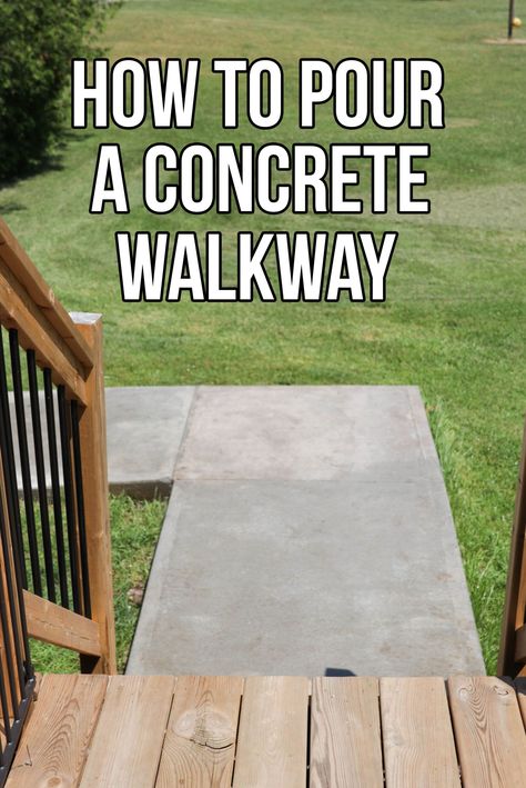 How to Pour a Concrete Walkway; Do it yourself concrete sidewalk using framing and a concrete mixer. {DIY Concrete Project} Diy Concrete Walkway Paths, Concrete Pads Walkway, Cement Pathway Diy, How To Diy Concrete Patio, Diy Concrete Sidewalk, How To Make A Cement Patio, Cement Sidewalk Ideas, Diy Slabs Concrete Patios, Diy Cement Walkway