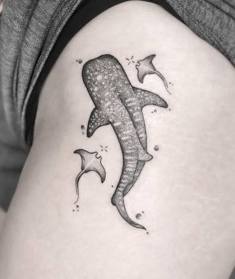 Stingray Tattoos, Shark Tattoo Ideas, Whale Shark Tattoo, Ephemeral Tattoo, Stingray Tattoo, Ray Tattoo, 16 Tattoo, Whale Tattoos, Shark Tattoo