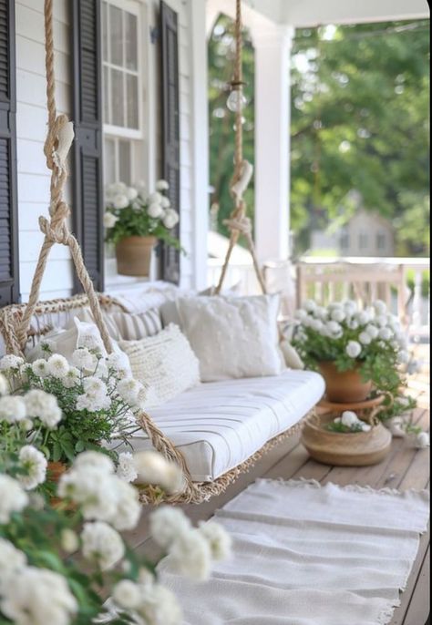 Cheap Couches, Rustic Garden Furniture, Wood Deck Railing, Front Porch Inspiration, Summer Front Porch Decor, Deck Railing Ideas, Front Porch Decor Ideas, Front Porch Swing, Summer Porch Decor